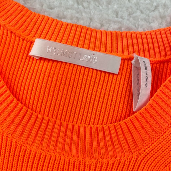 HELMUT LANG • Neon Orange Stripe Ribbed Knit Short Sleeve Tee - Picture 10 of 12